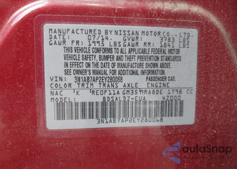 2014 Nissan Sentra Sv z USA, uszkodzony, nr VIN 3N1AB7AP2EY280068